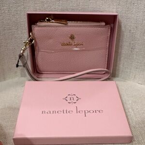 Nanette Lepore Blush Pink Wristlet Card Case with Gold Hardware